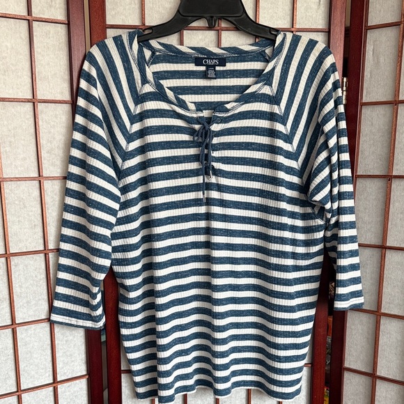 Chaps Tops - Chaps Blue & White Striped Top, size L